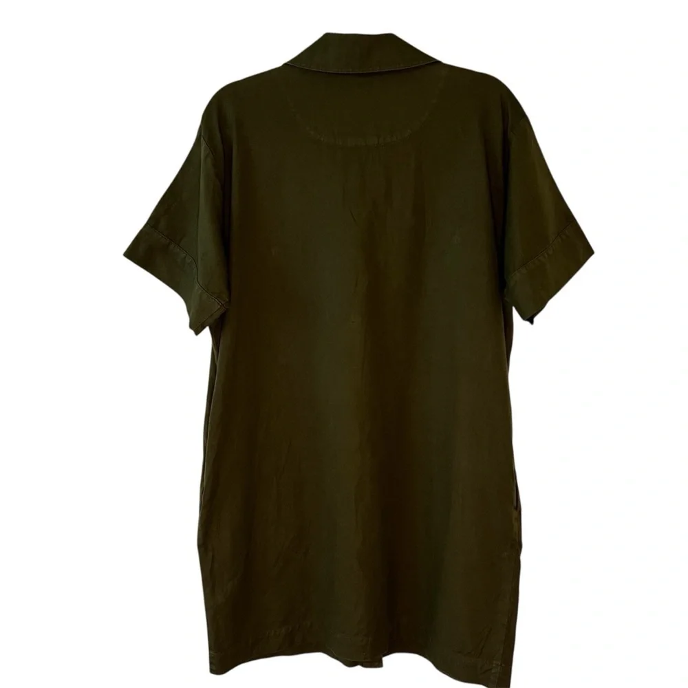 Faherty Linen Blend Palos Verdes Shirt Dress Olive Green Utility Coastal SZ L - Picture 9 of 16